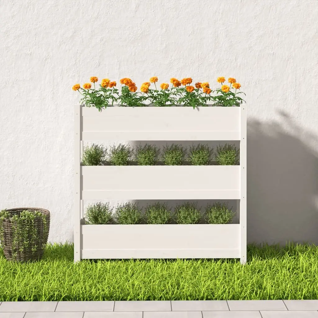 White Wooden 3-Tier Raised Planter Box