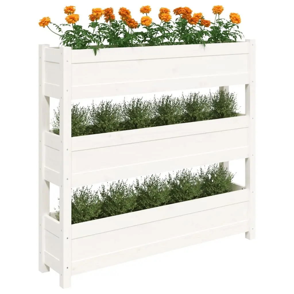 White Wooden 3-Tier Raised Planter Box