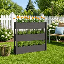 Grey Wooden Planter Box 112x25x104.5cm with 3 Flower Boxes