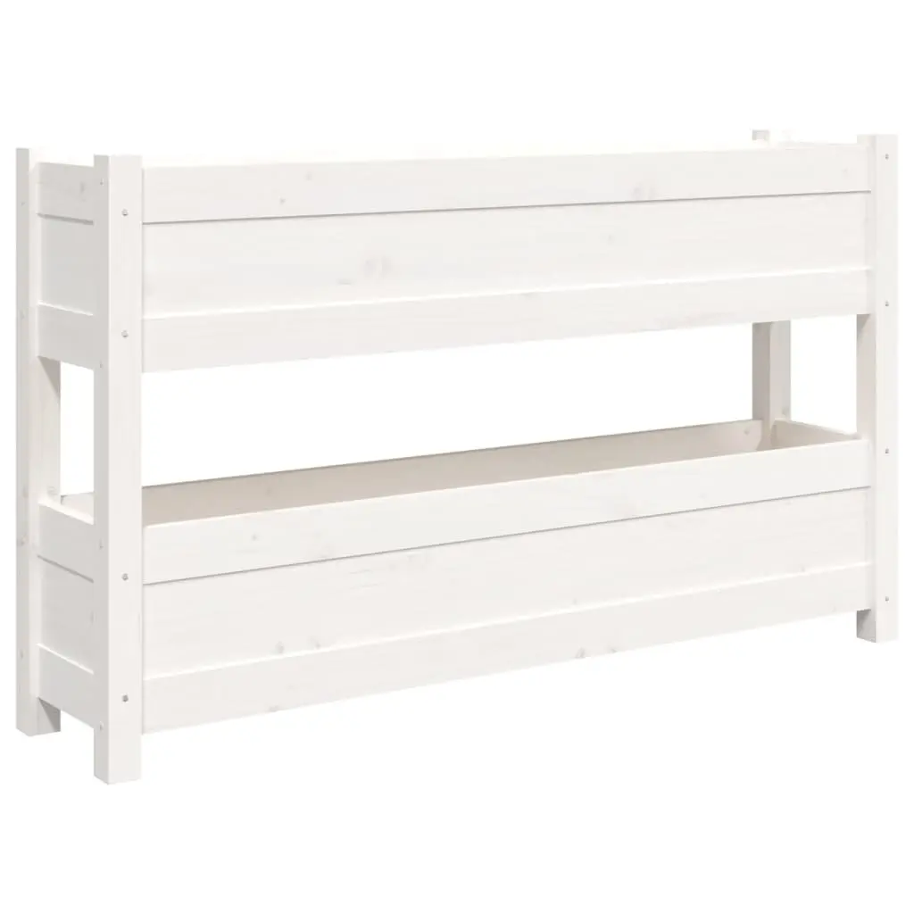 Wooden Planter Solid Pine 112x25x66cm White 2 Flower Boxes