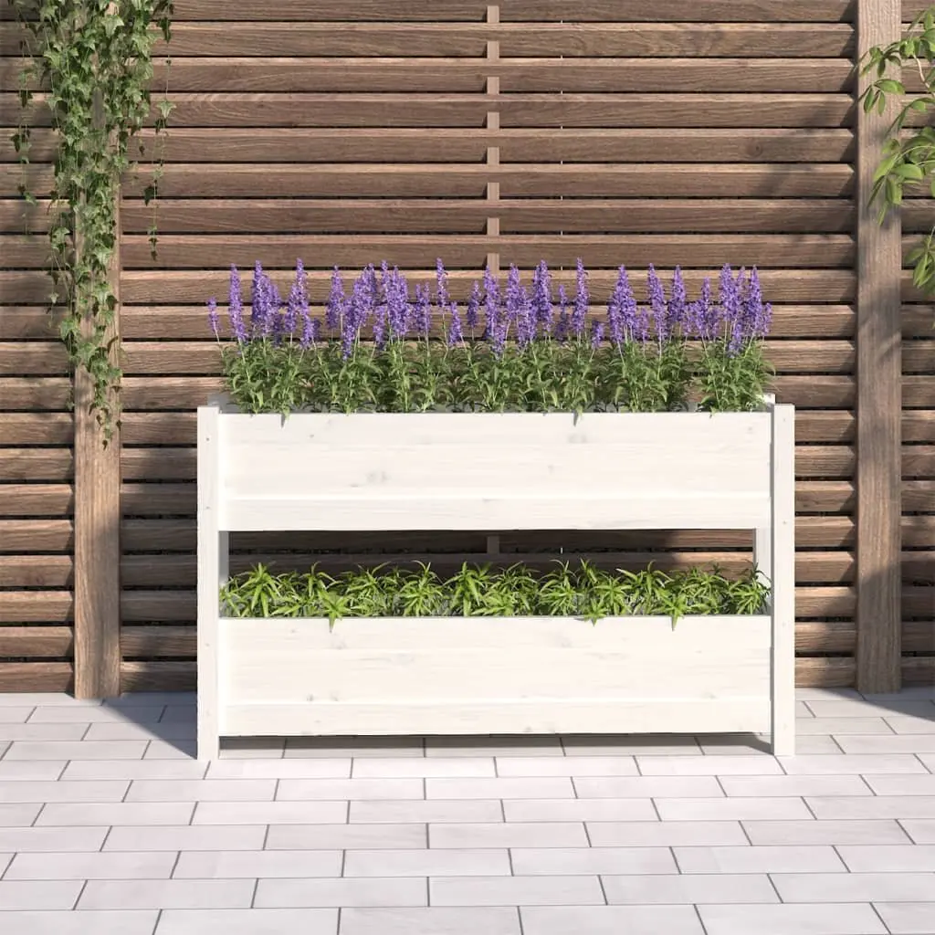 Wooden Planter Solid Pine 112x25x66cm White 2 Flower Boxes
