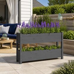 Durable Grey Wooden Planter Box for Flowers and Vegetables