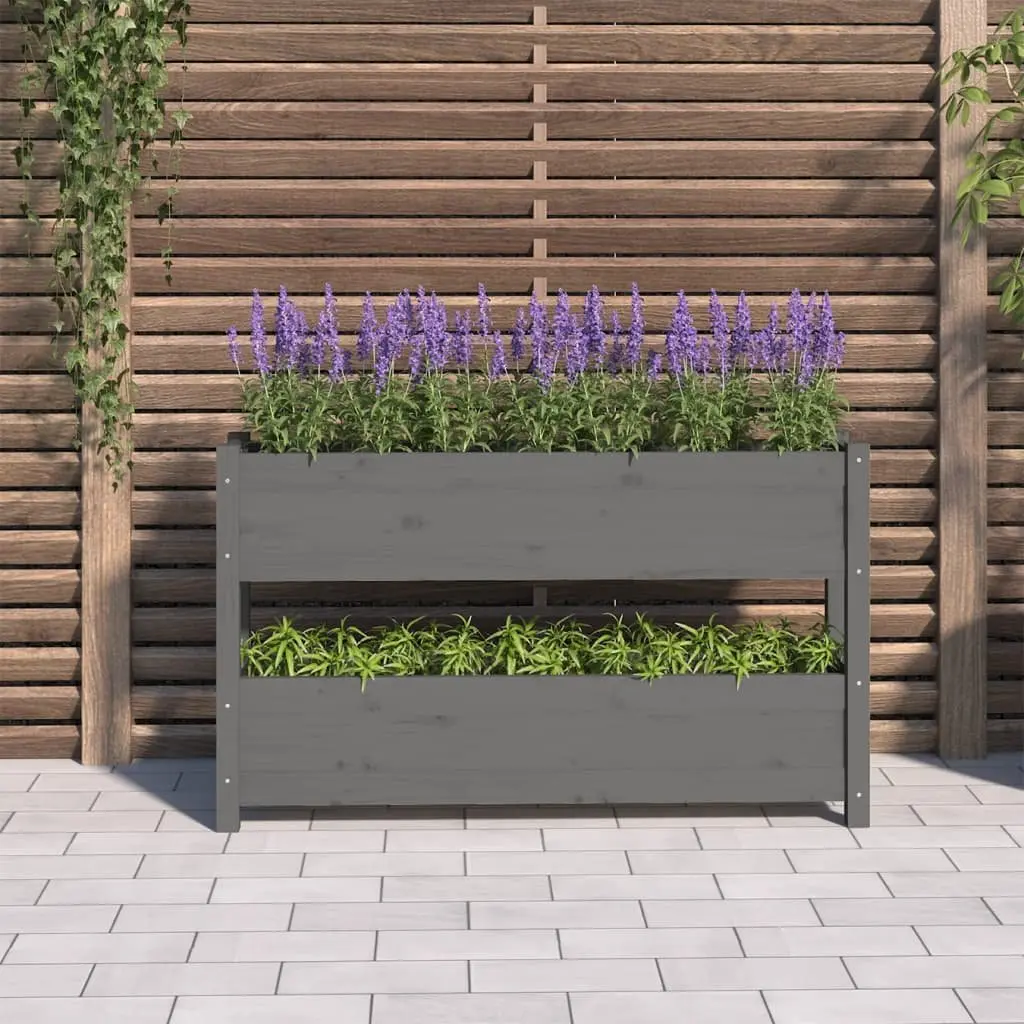 Wooden Planter Box Solid Pine Wood Grey 112x25x66 cm Raised Bed Garden