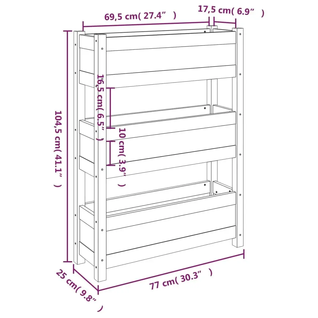 Planter Box 77x25x104.5cm Raised Garden Bed 3 Flower Boxes Solid Pine Wood