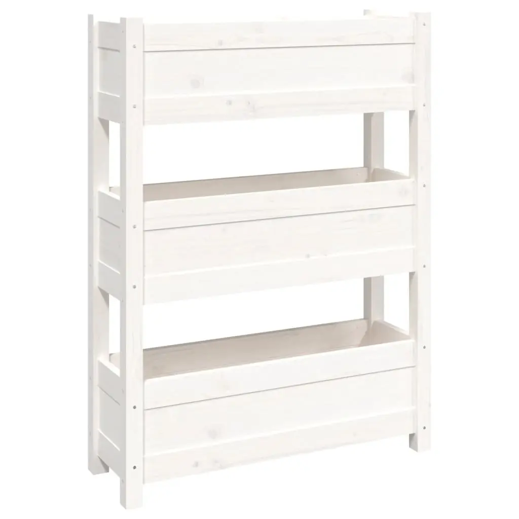 Wooden Planter Box Solid Pine 77x25x104.5cm White 3 Flower Boxes