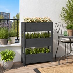 3-Tier Grey Wooden Planter Box for Flower Gardening