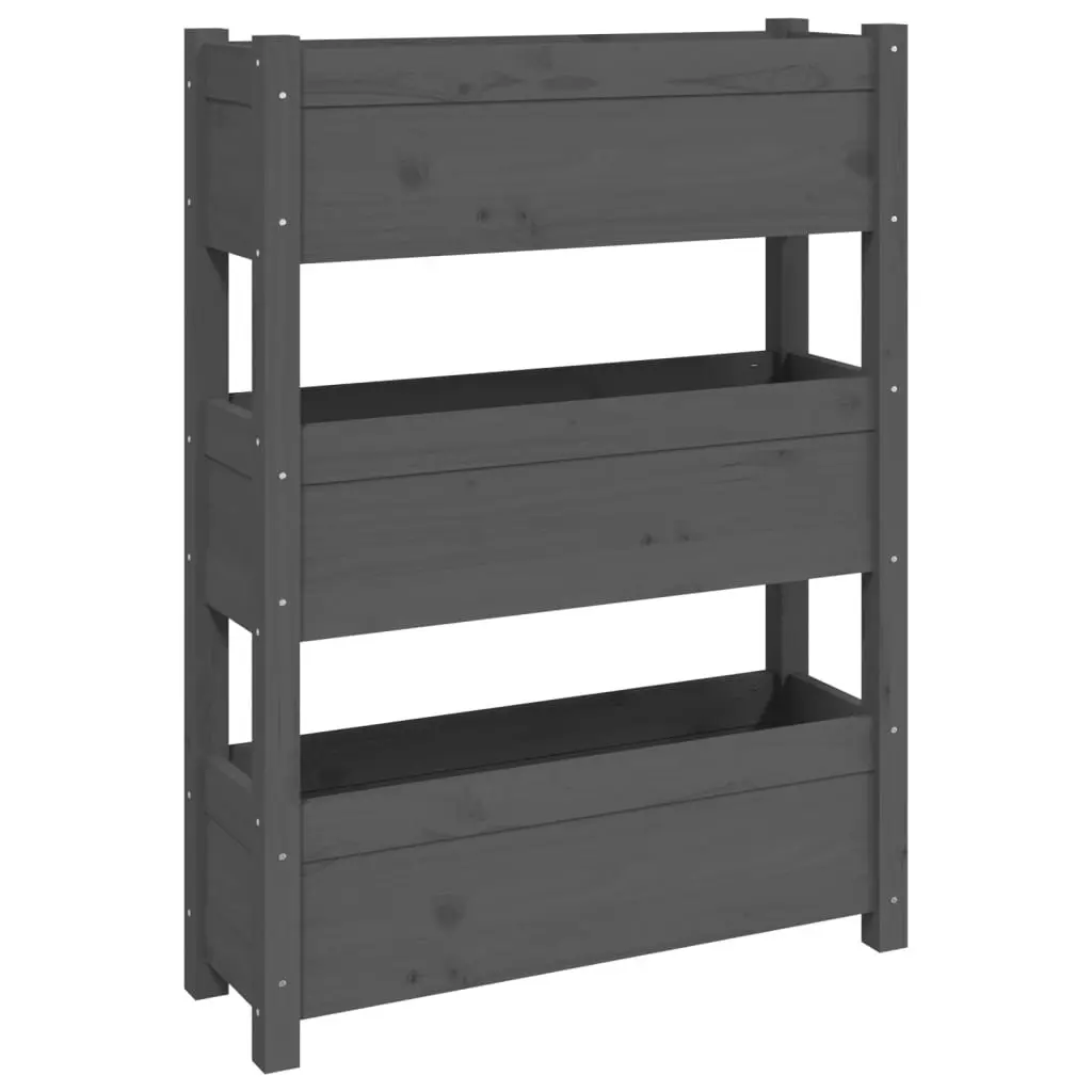3-Tier Grey Wooden Planter Box for Flower Gardening