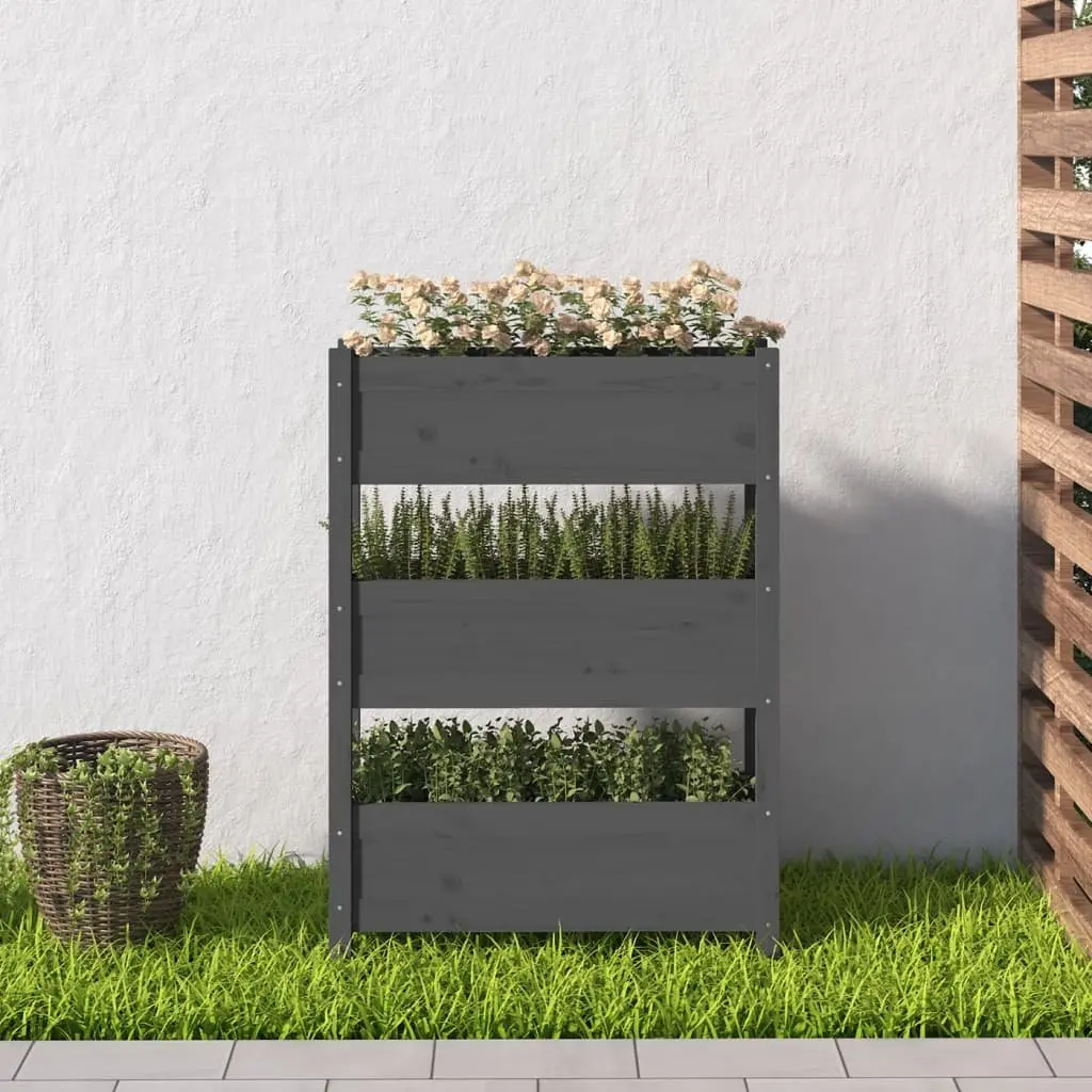 3-Tier Grey Wooden Planter Box for Flower Gardening