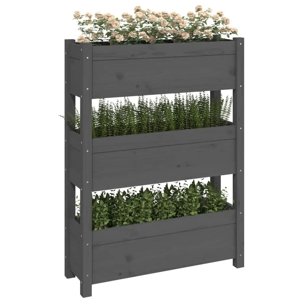 3-Tier Grey Wooden Planter Box for Flower Gardening