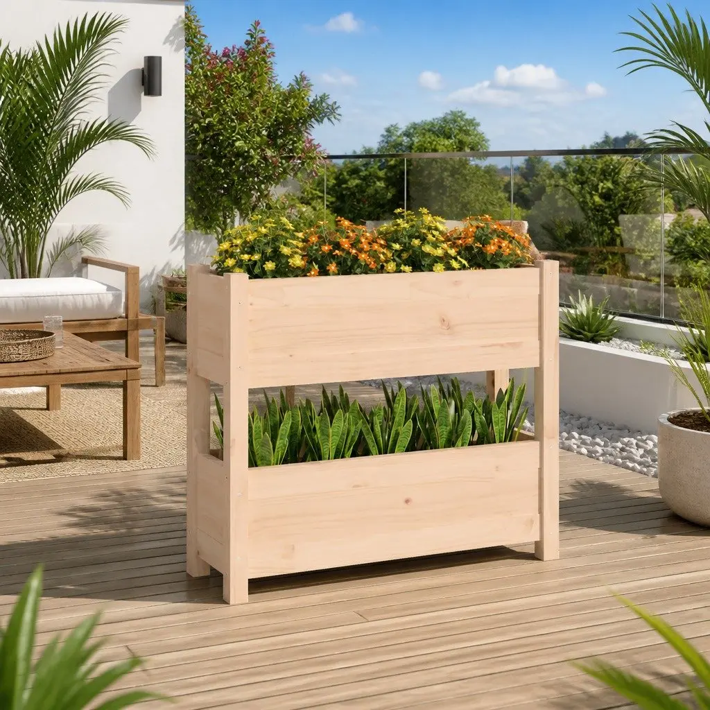 Wooden Planter with Two Flower Boxes for Garden