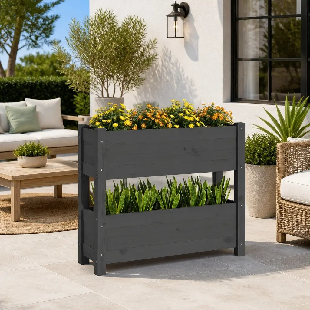 Pine Wood Planter with 2 Flower Boxes
