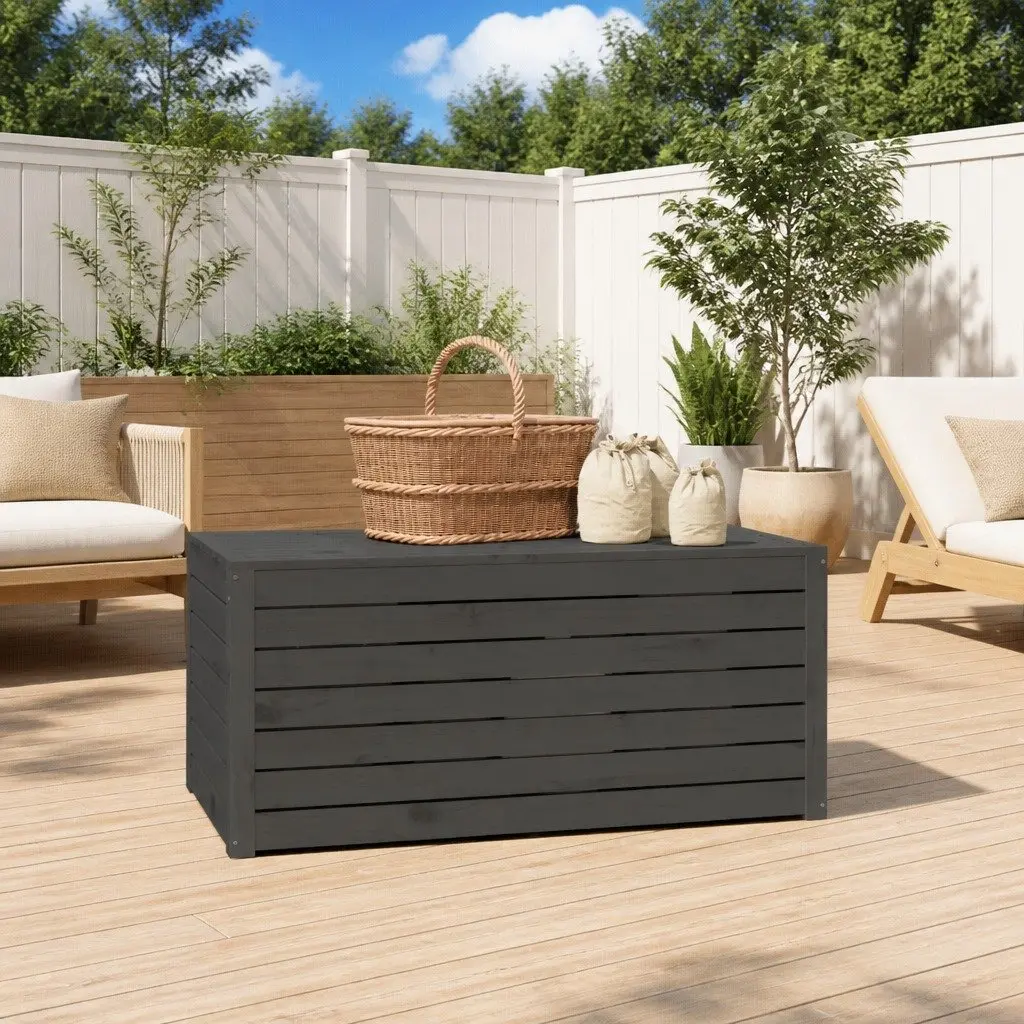 Grey Solid Wood Pine Garden Storage Box