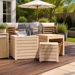 Solid Pine Wood 3 Piece Garden Storage Box Set