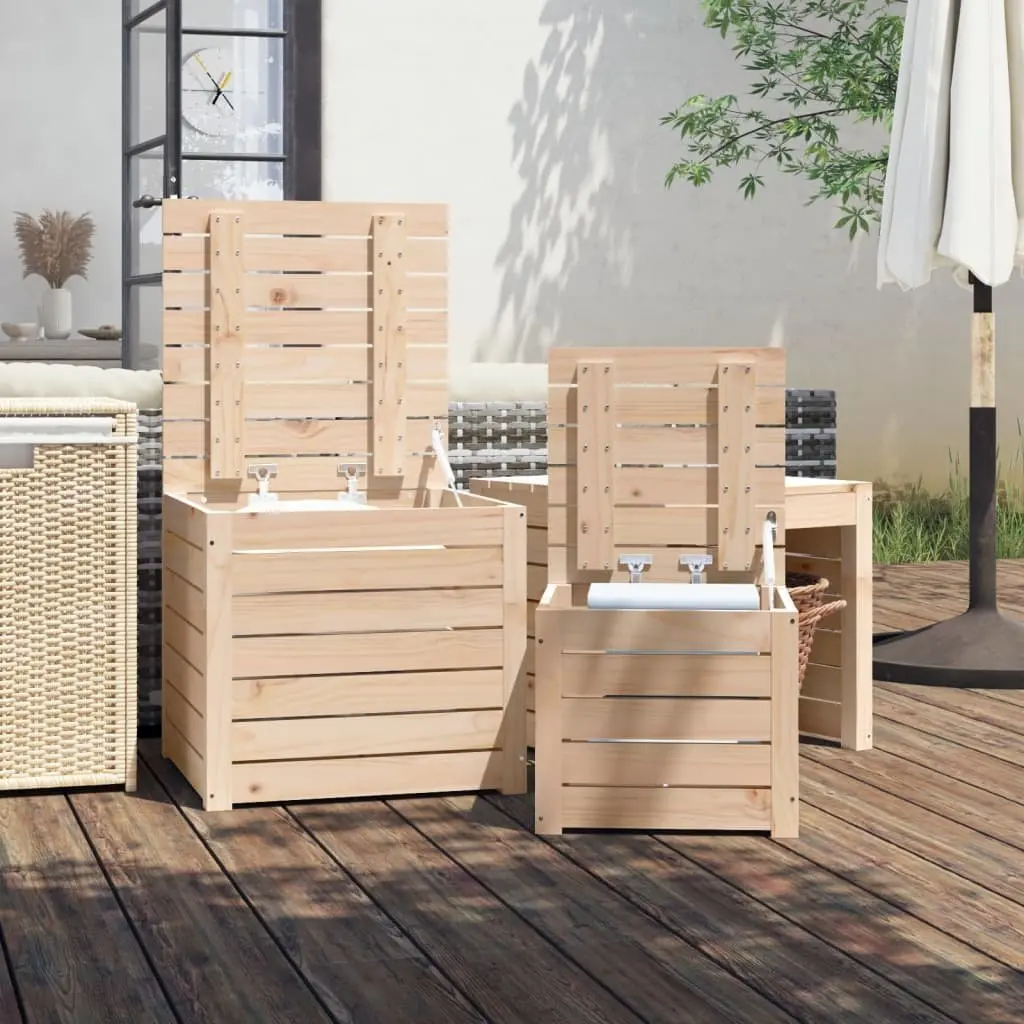 Solid Pine Wood 3 Piece Garden Storage Box Set