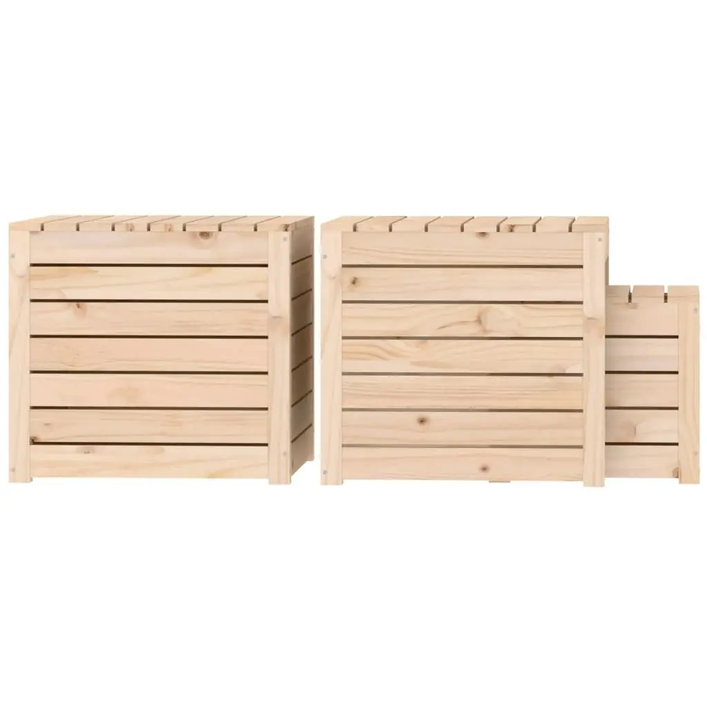 Solid Pine Wood 3 Piece Garden Storage Box Set