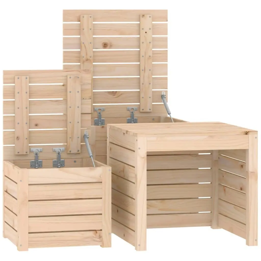 Solid Pine Wood 3 Piece Garden Storage Box Set