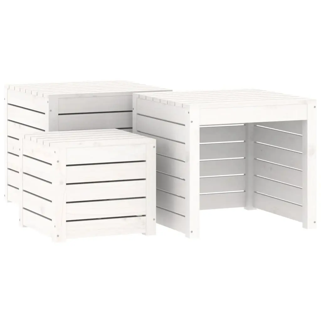 3 Piece Garden Storage Box Set Solid Pine Wood White
