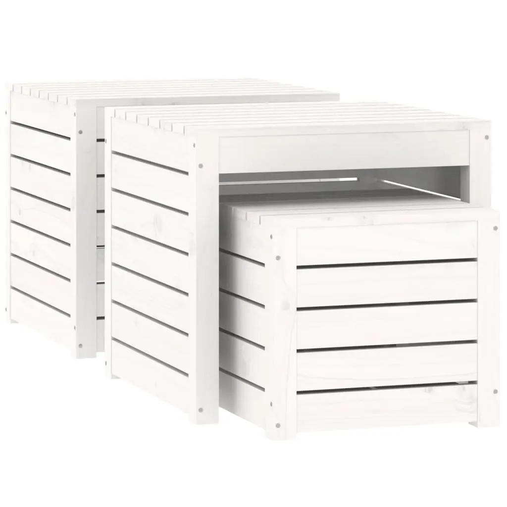 3 Piece Garden Storage Box Set Solid Pine Wood White