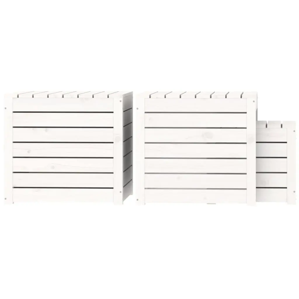 3 Piece Garden Storage Box Set Solid Pine Wood White