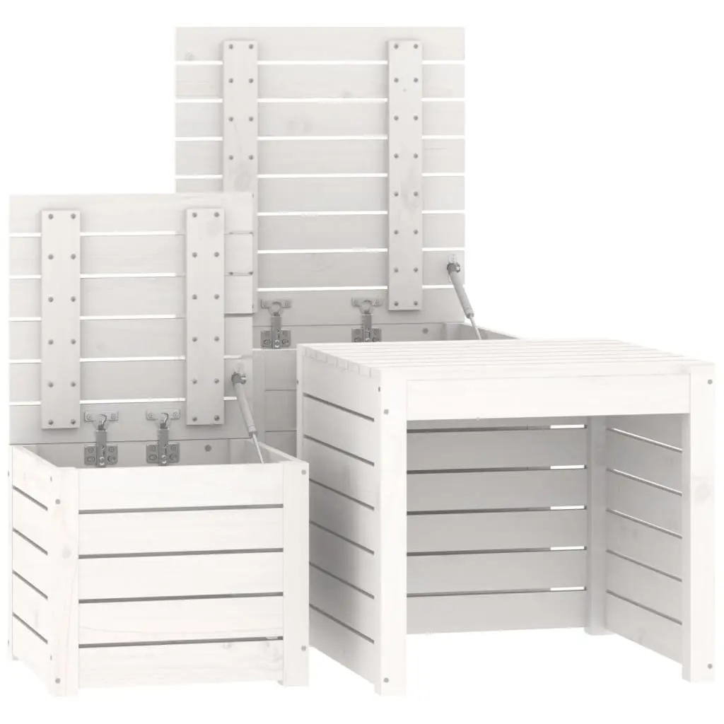 3 Piece Garden Storage Box Set Solid Pine Wood White