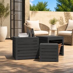 Sturdy Grey Solid Pine Wood Garden Storage Box Set