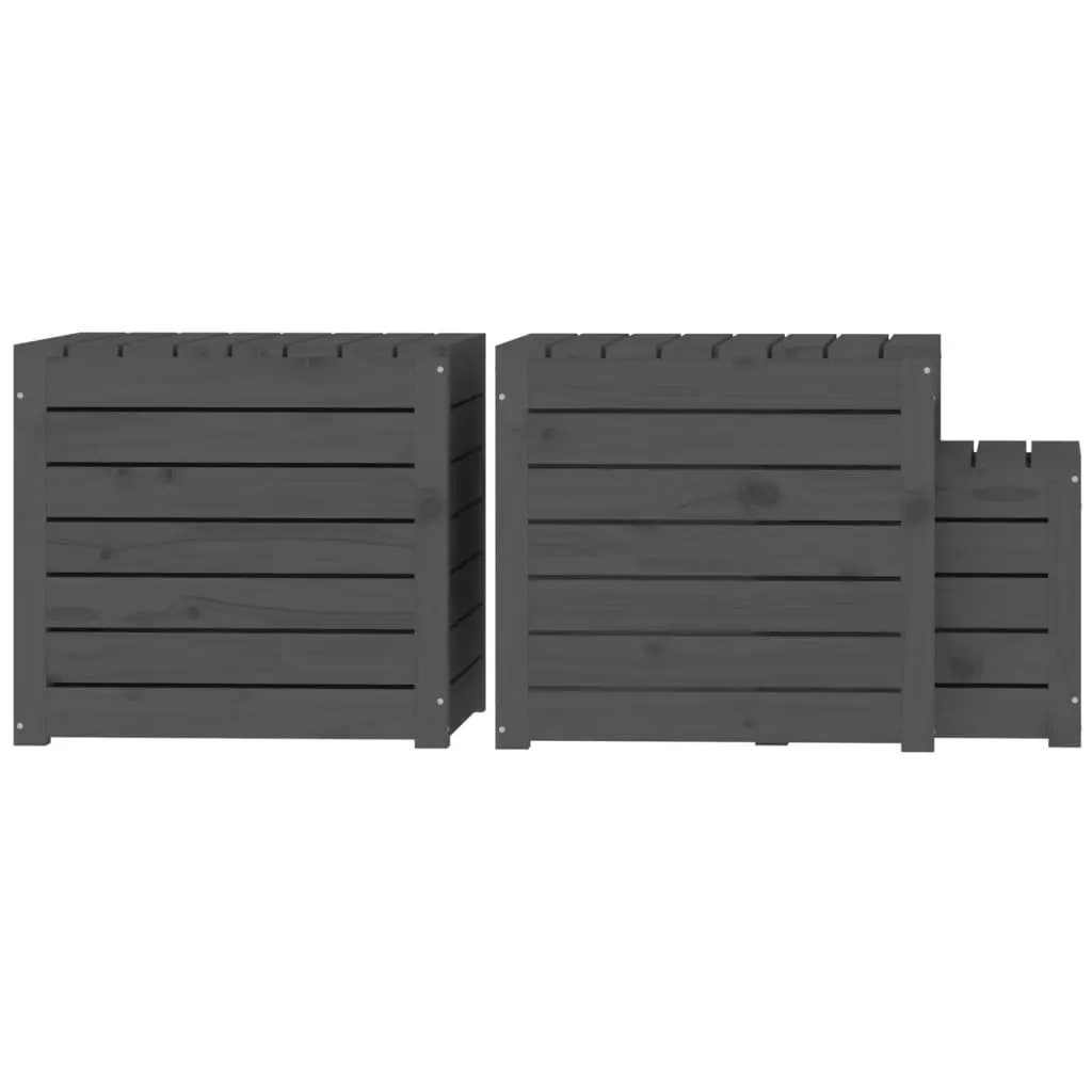 Grey Solid Pine Wood Garden Storage Box Set