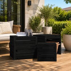 3-Piece Black Solid Wood Pine Garden Storage Box Set