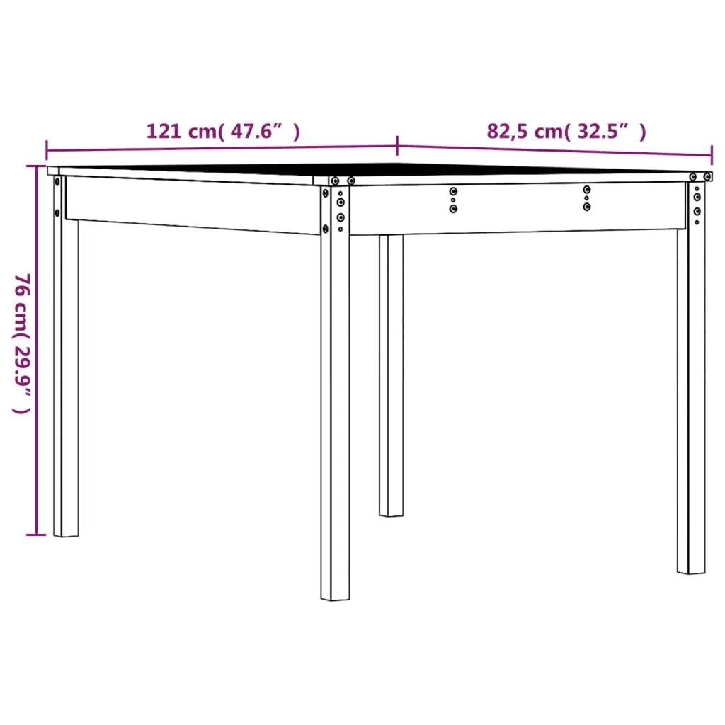 Solid Pine Wood Garden Table 121x82.5x76cm Black