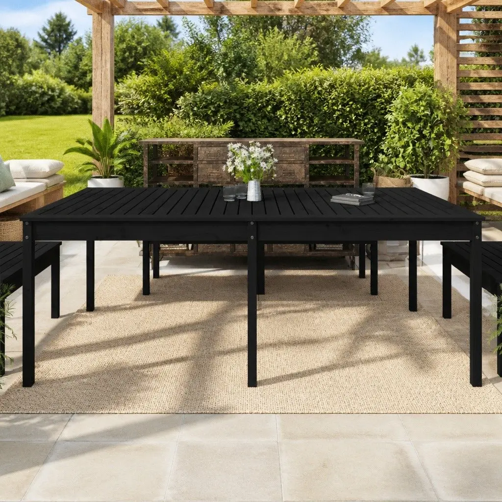 Solid Pine Wood Garden Table in Black 203.5x100x76cm