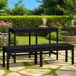 Sturdy Black Wooden 2-Seater Garden Bench for Outdoors