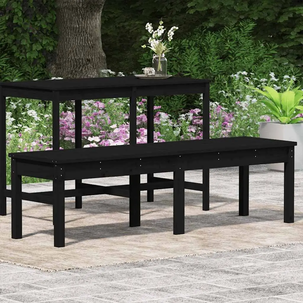 Black Wooden 2-Seater Garden Bench for Outdoors