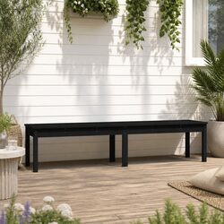 2-Seater Garden Bench Outdoor Patio Seating Slatted Design Black Wooden Bench