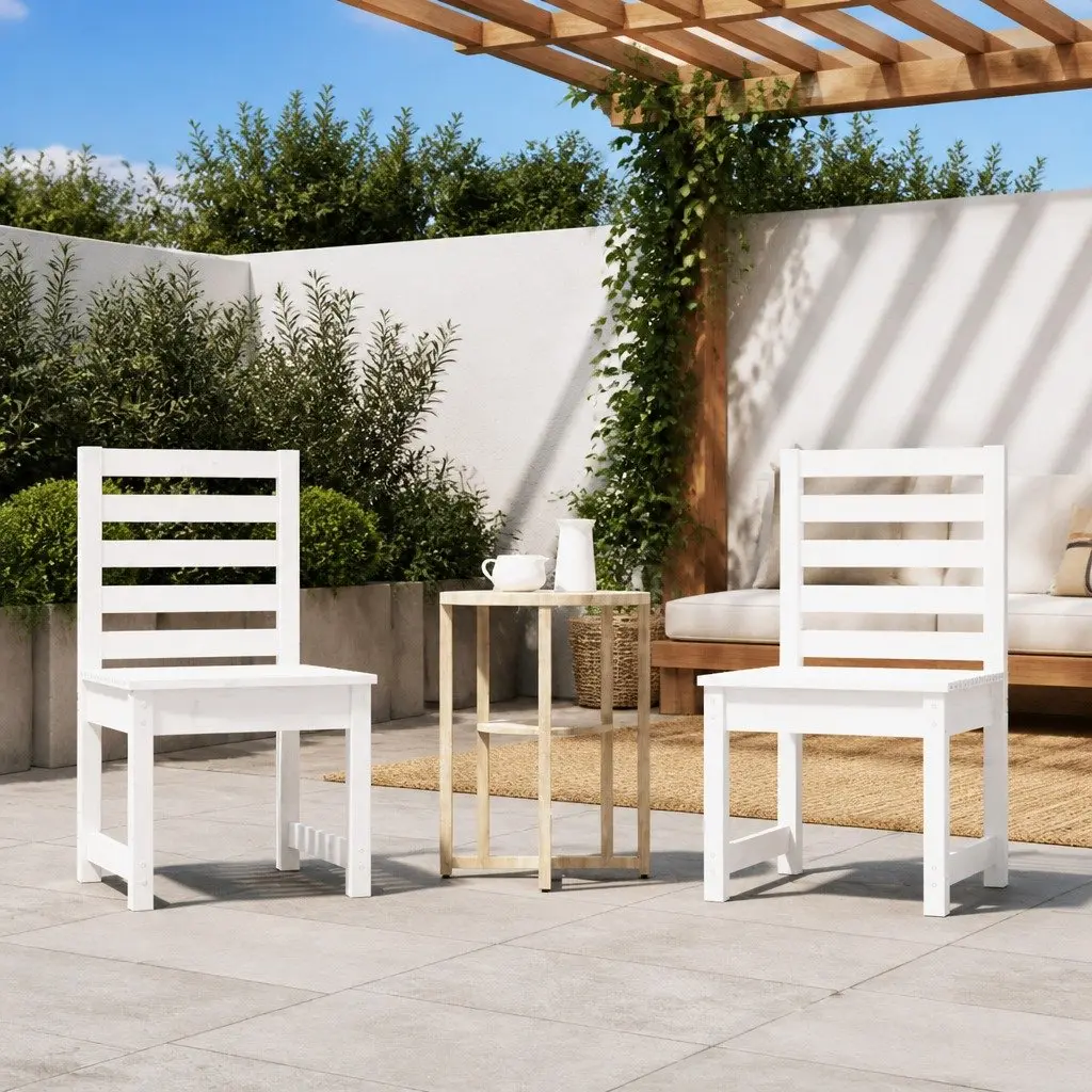 White Solid Wood Pine Garden Chairs 2 pcs for Outdoor Use