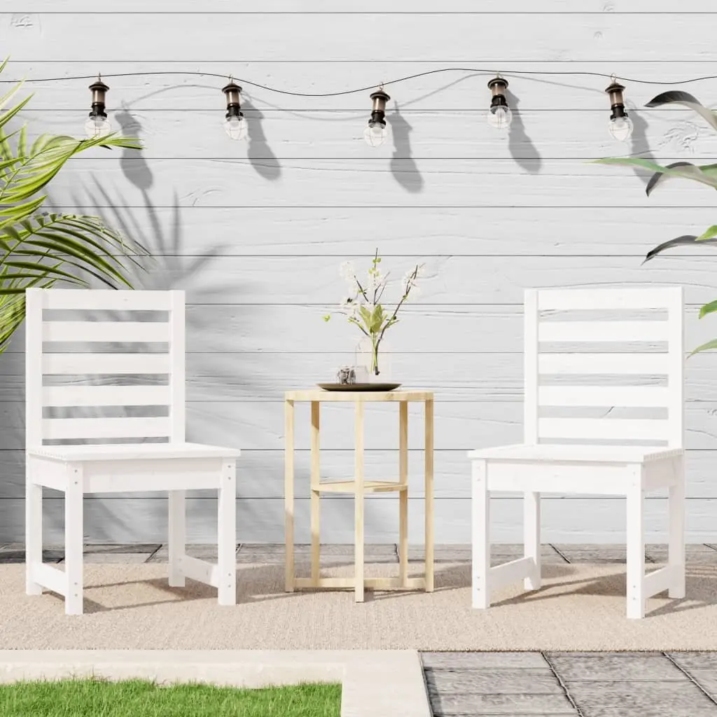White Solid Wood Pine Garden Chairs 2 pcs for Outdoor Use
