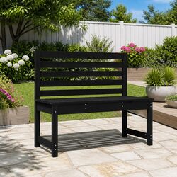 Sturdy Black Wooden Garden Bench with Backrest 109cm