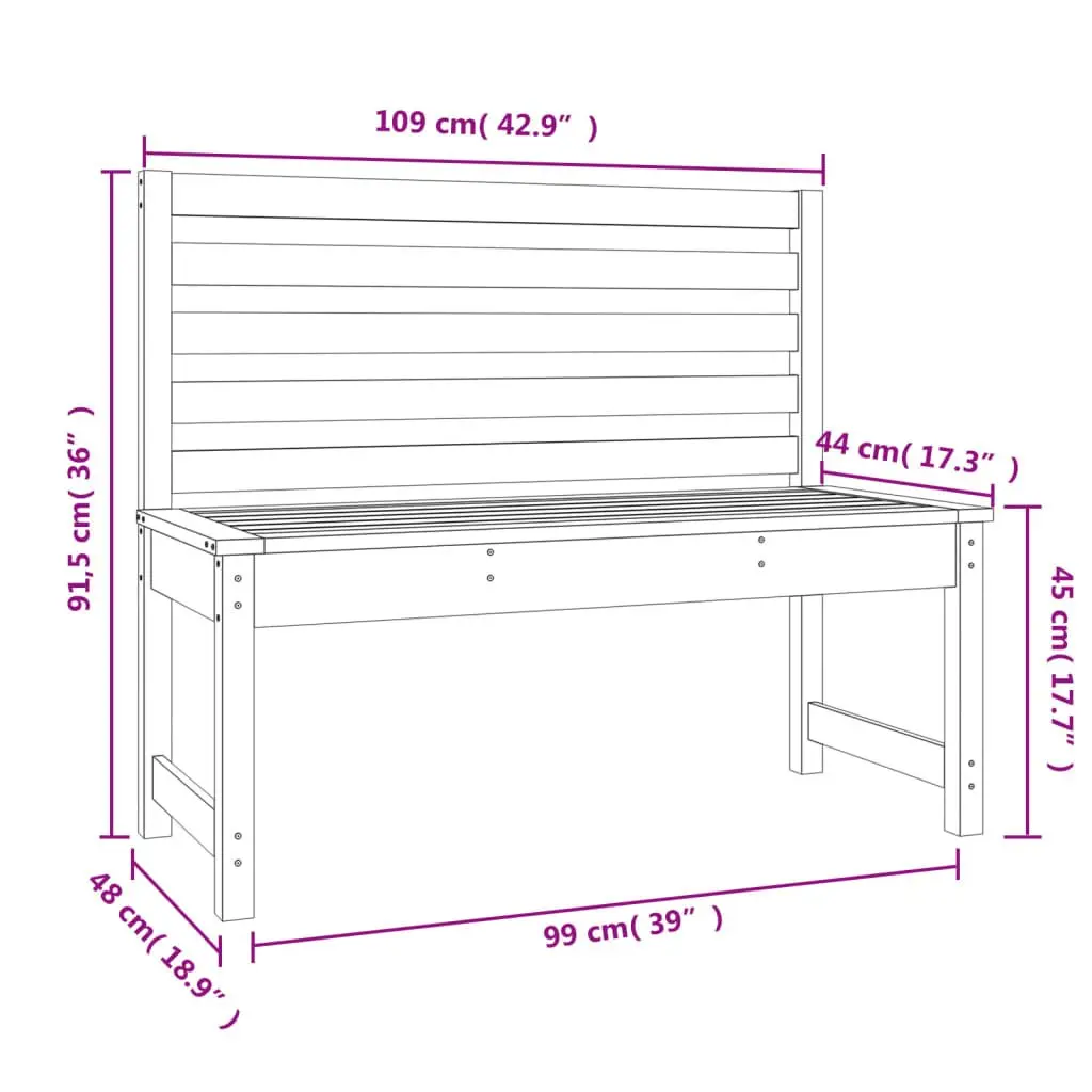 Outdoor Garden Bench Solid Pine Wood 109cm Black