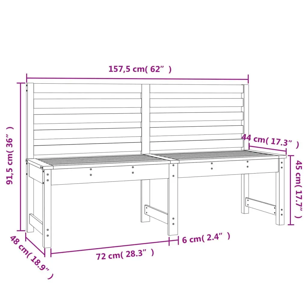 Garden Bench Solid Pine Wood 157.5cm Black Outdoor Backrest Patio Seating