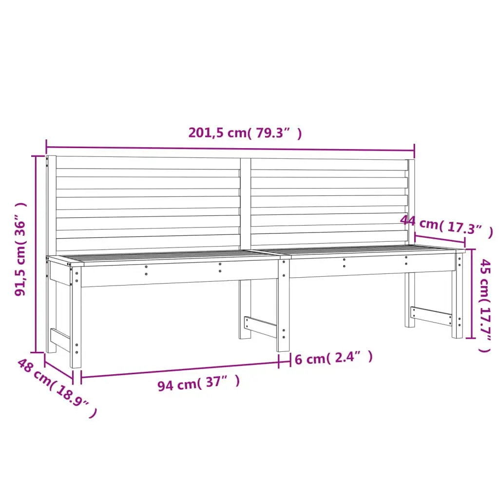 Black Solid Pine Wood Outdoor Garden Bench 201.5cm