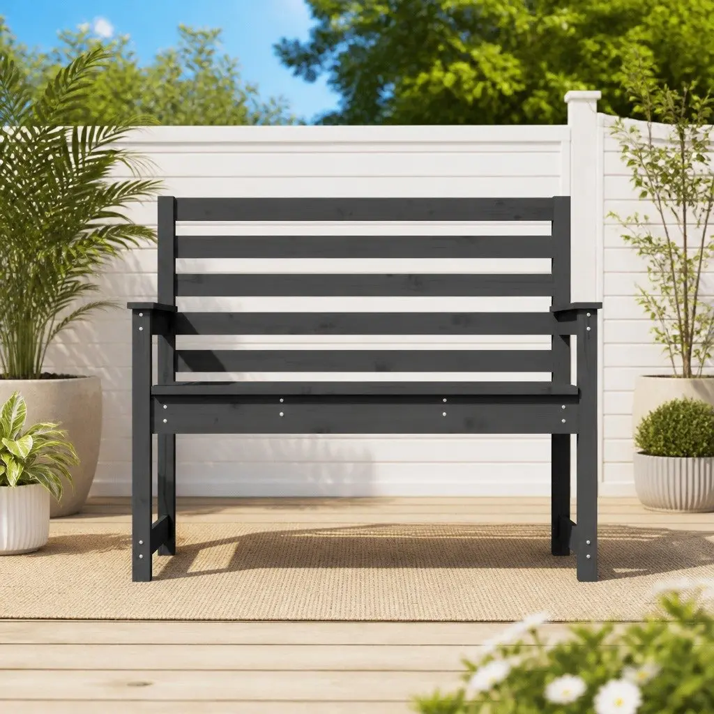 Garden Bench Solid Pine Wood Grey 109 x 48 x 91.5 cm Outdoor Seating with Backrest and Armrests