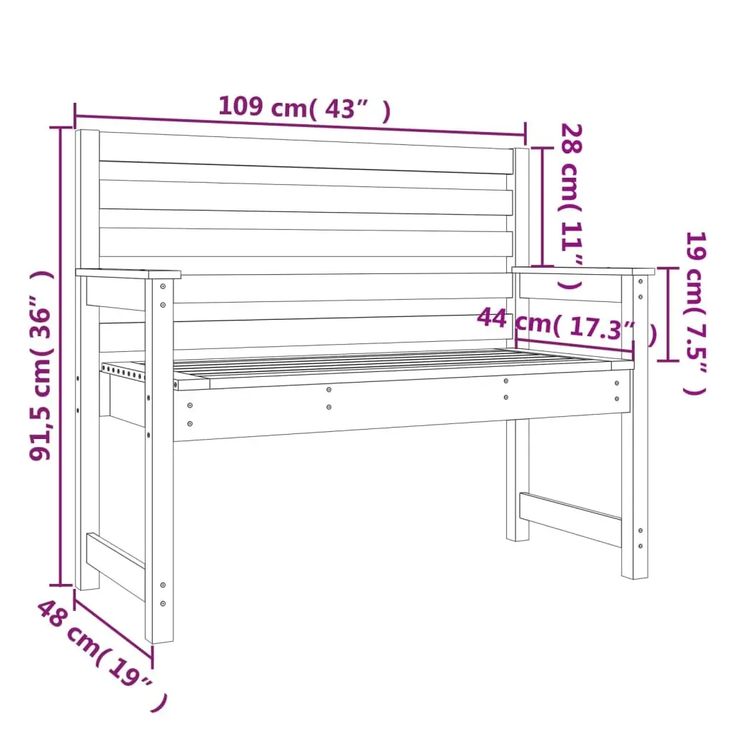Garden Bench Solid Pine Wood Grey 109 x 48 x 91.5 cm Outdoor Seating with Backrest and Armrests