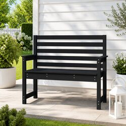 Sturdy Black Wooden Garden Bench with Backrest and Armrests