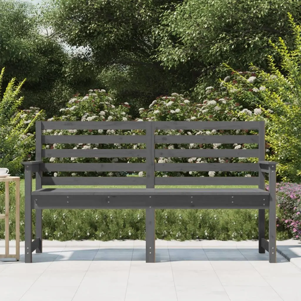 Grey Solid Wood Garden Bench with Armrests