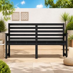 Black Wooden Garden Bench with Backrest and Armrests