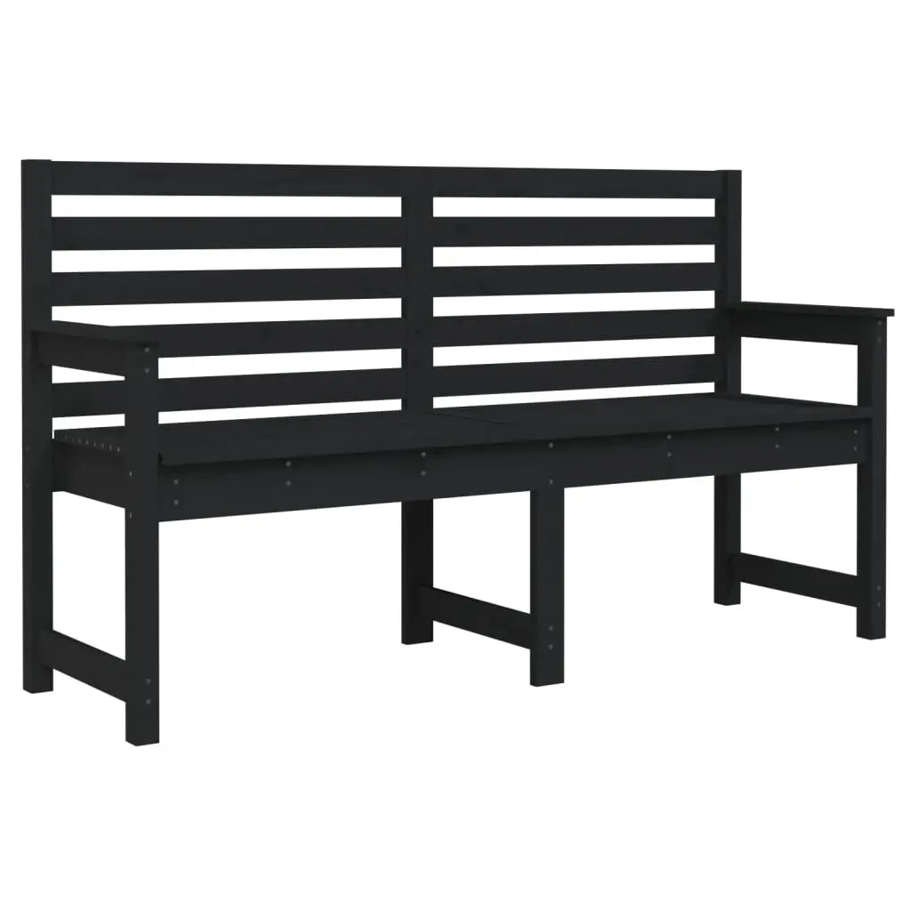 Garden Bench Solid Pine Wood 159.5x48x91.5cm Black Outdoor Seating with Backrest and Armrest