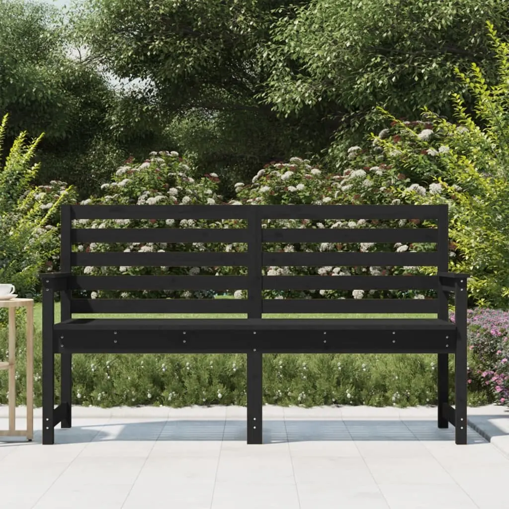 Garden Bench Solid Pine Wood 159.5x48x91.5cm Black Outdoor Seating with Backrest and Armrest