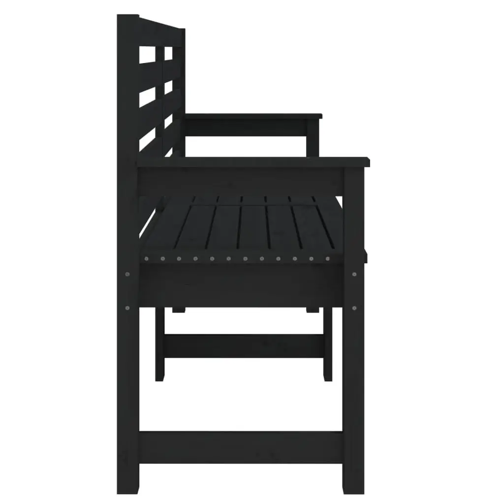 Garden Bench Solid Pine Wood 159.5x48x91.5cm Black Outdoor Seating with Backrest and Armrest