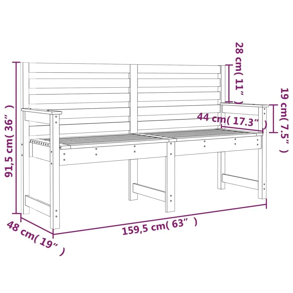 Garden Bench Solid Pine Wood 159.5x48x91.5cm Black Outdoor Seating with Backrest and Armrest