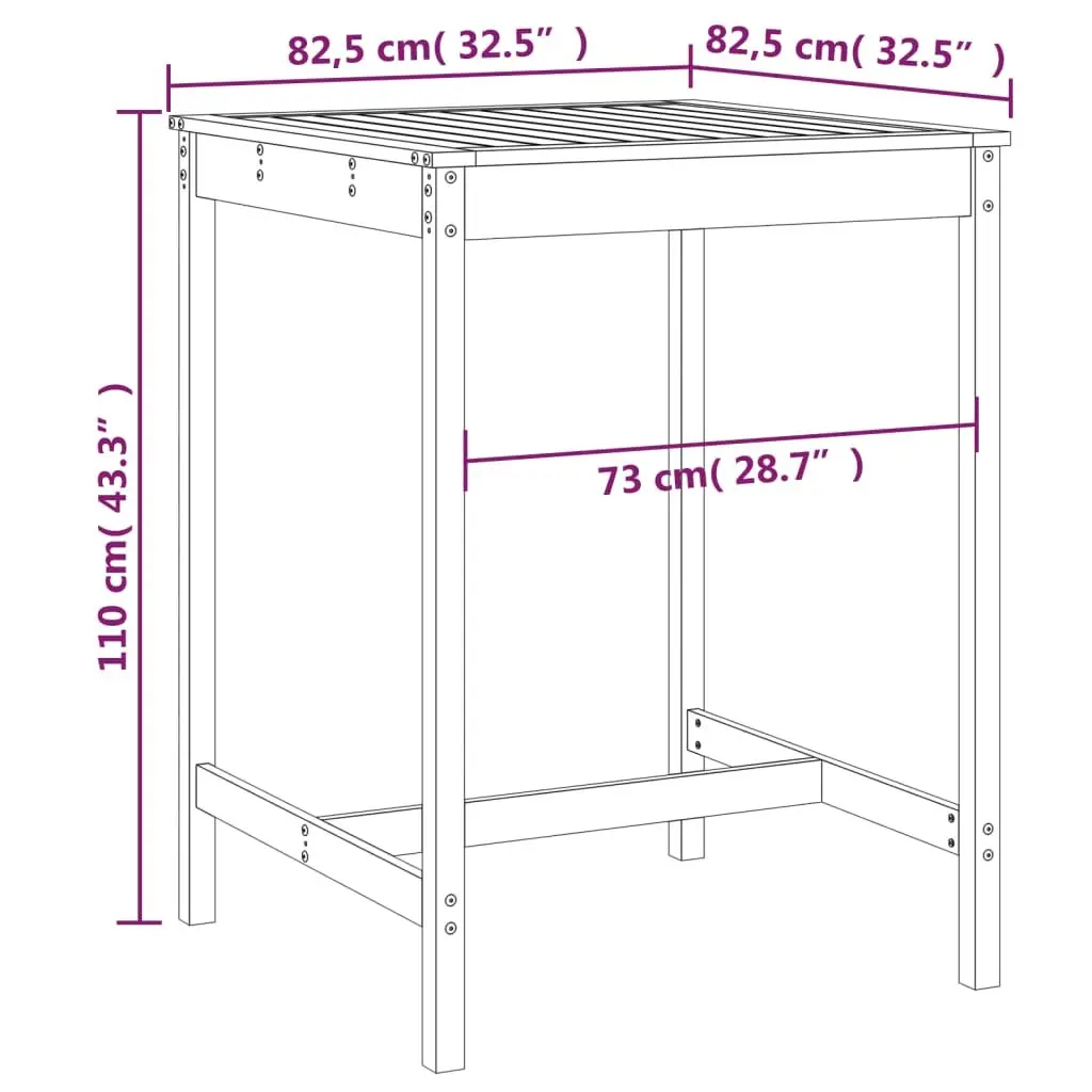 Grey Garden Table 82.5x82.5x110 cm Solid Wood