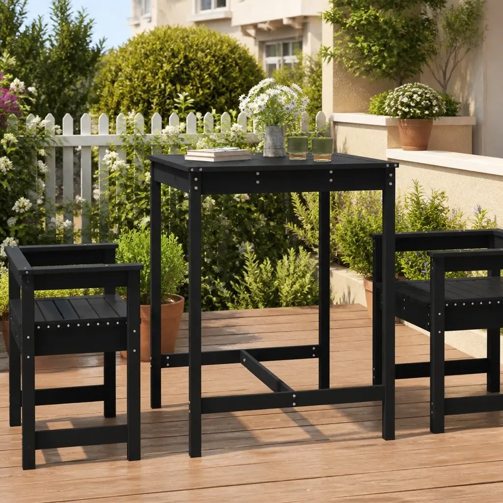 Black Pine Wood Garden Table for Outdoor Dining