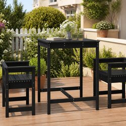 Sturdy Black Pine Wood Garden Table for Outdoor Dining